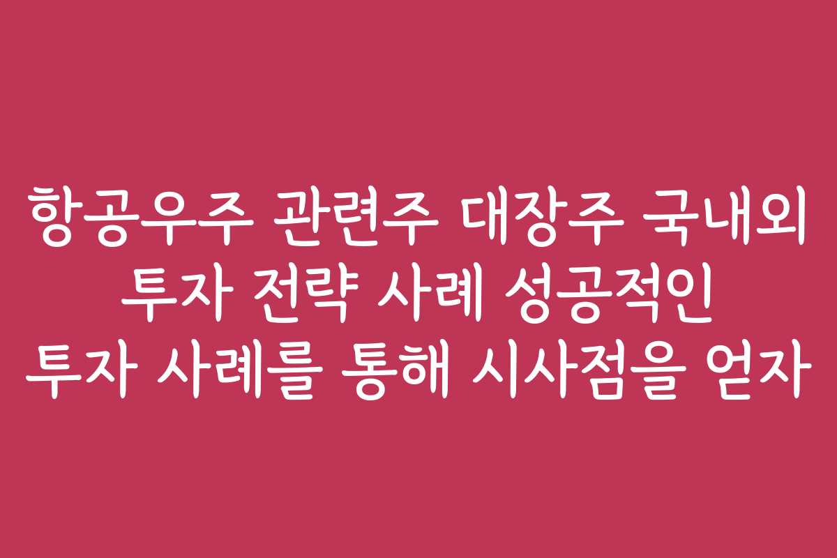 항공우주 관련주 대장주 국내외 투자 전략 사례 성공적인 투자 사례를 통해 시사점을 얻자