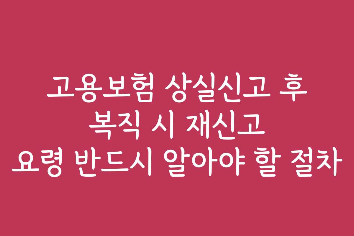 고용보험 상실신고 후 복직 시 재신고 요령 반드시 알아야 할 절차