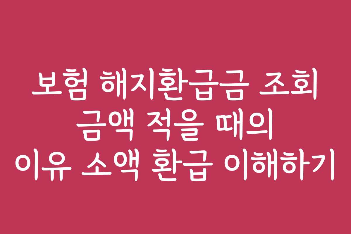 보험 해지환급금 조회 금액 적을 때의 이유 소액 환급 이해하기