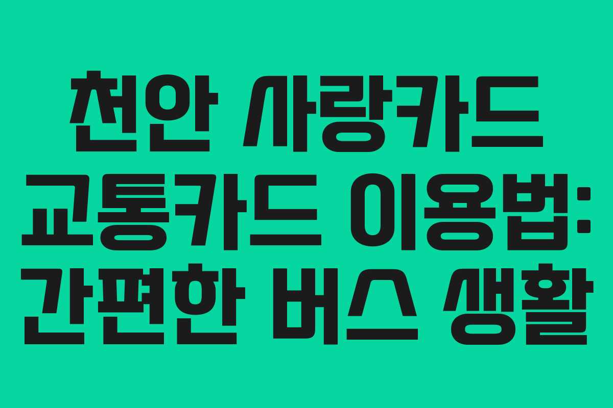 천안 사랑카드 교통카드 이용법: 간편한 버스 생활
