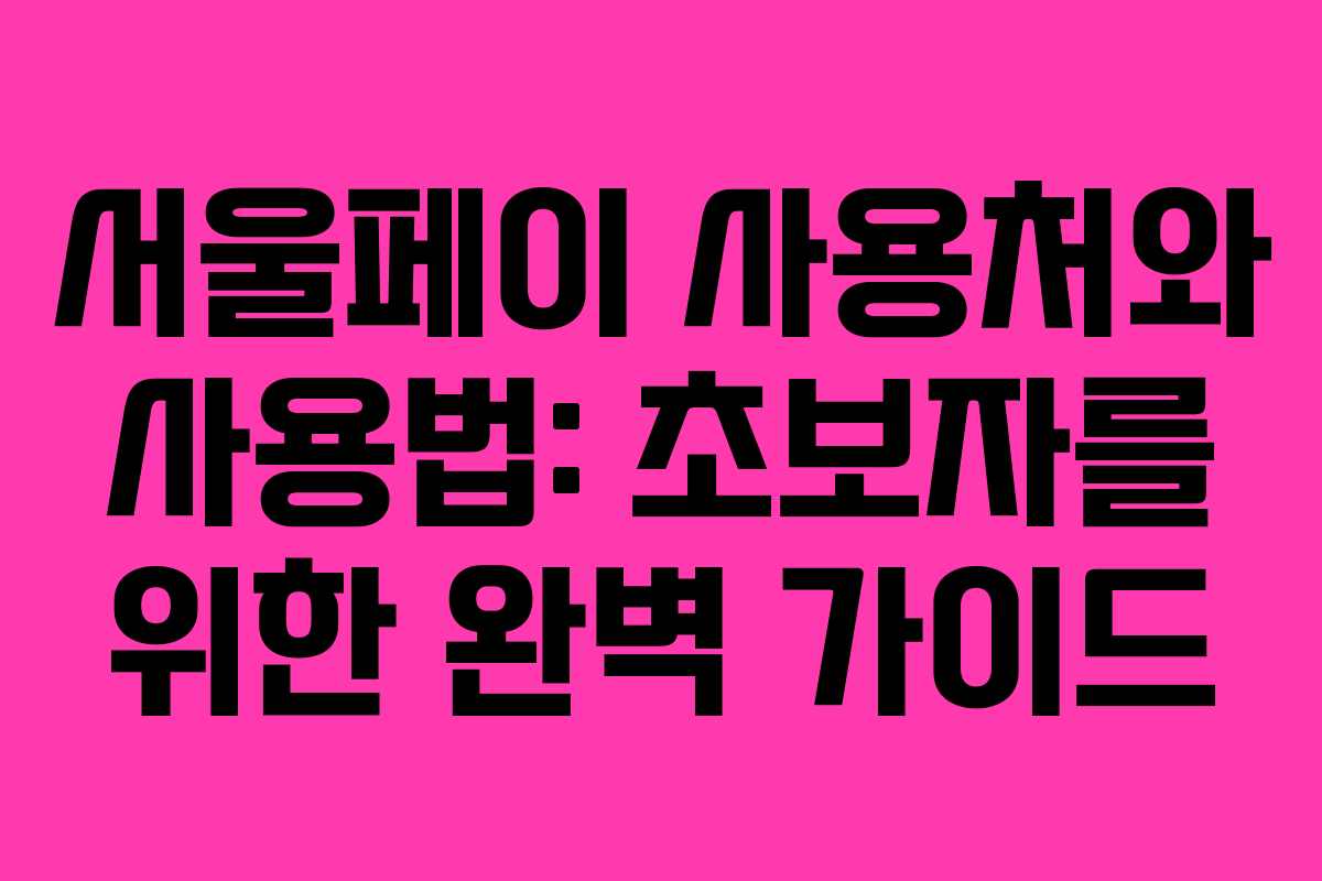 서울페이 사용처와 사용법: 초보자를 위한 완벽 가이드
