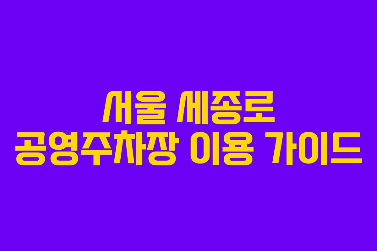 서울 세종로 공영주차장 이용 가이드