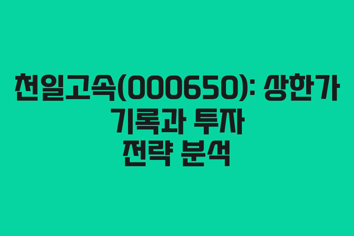 천일고속(000650): 상한가 기록과 투자 전략 분석