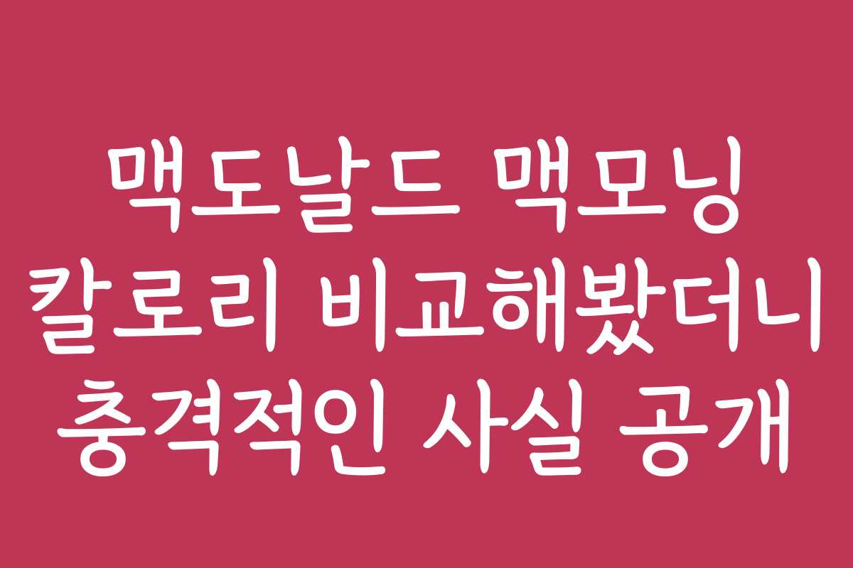 맥도날드 맥모닝 칼로리 비교해봤더니 충격적인 사실 공개