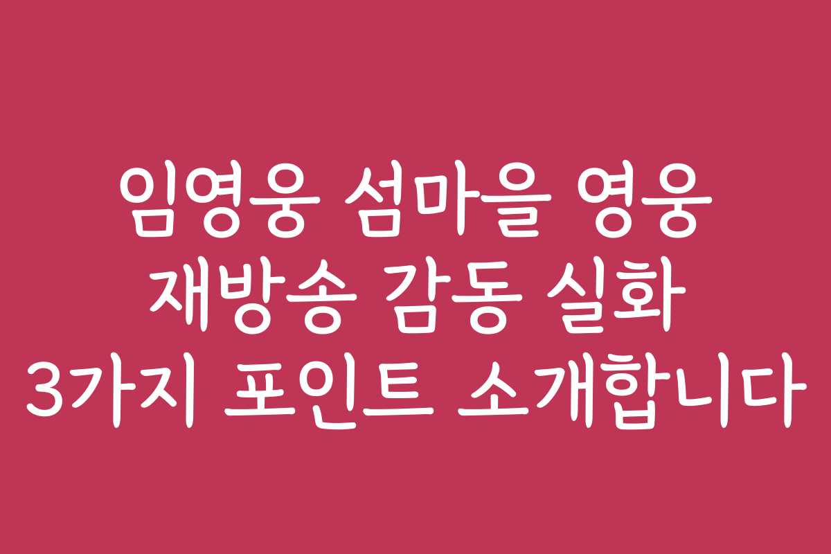 임영웅 섬마을 영웅 재방송 감동 실화 3가지 포인트 소개합니다