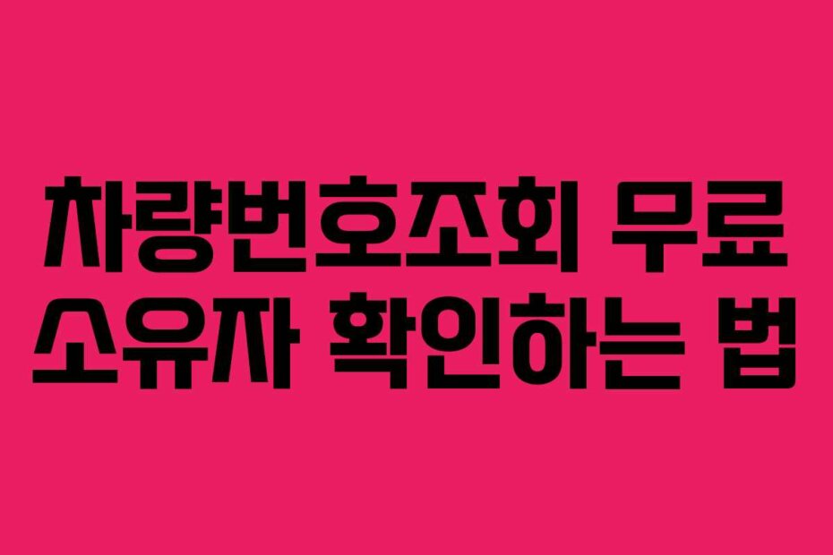 차량번호조회 무료 소유자 확인하는 법