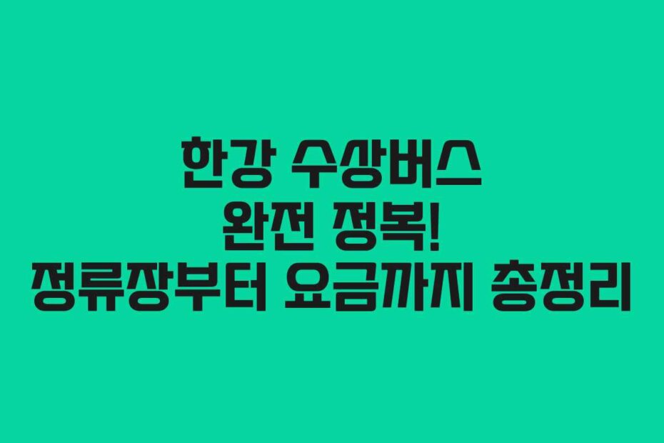 한강 수상버스 완전 정복! 정류장부터 요금까지 총정리