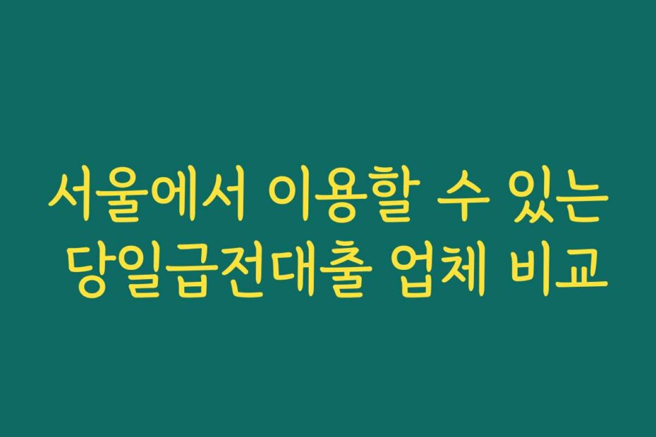 서울에서 이용할 수 있는 당일급전대출 업체 비교