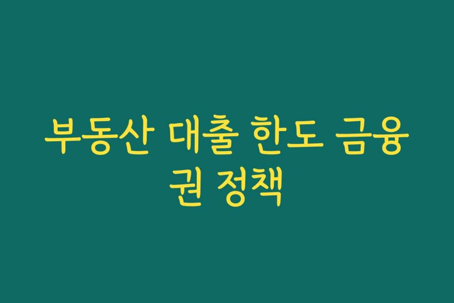 부동산 대출 한도 금융권 정책