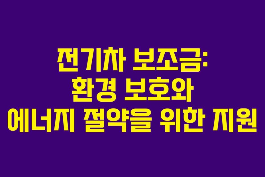 전기차 보조금: 환경 보호와 에너지 절약을 위한 지원