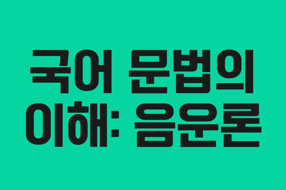 국어 문법의 이해: 음운론