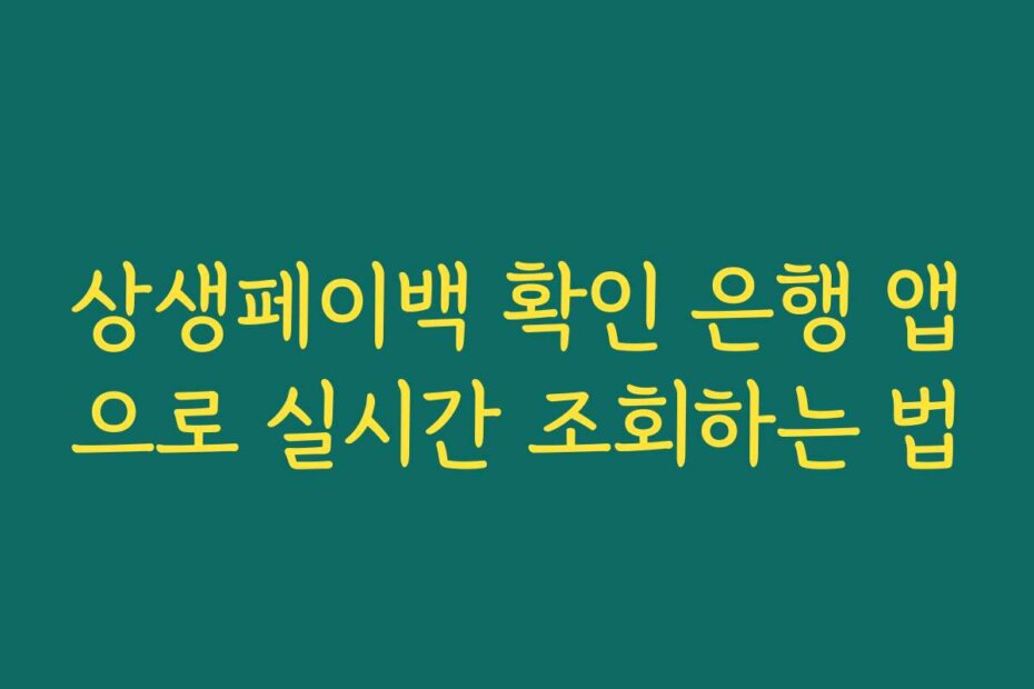 상생페이백 확인 은행 앱으로 실시간 조회하는 법