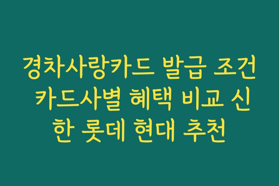 경차사랑카드 발급 조건 카드사별 혜택 비교 신한 롯데 현대 추천