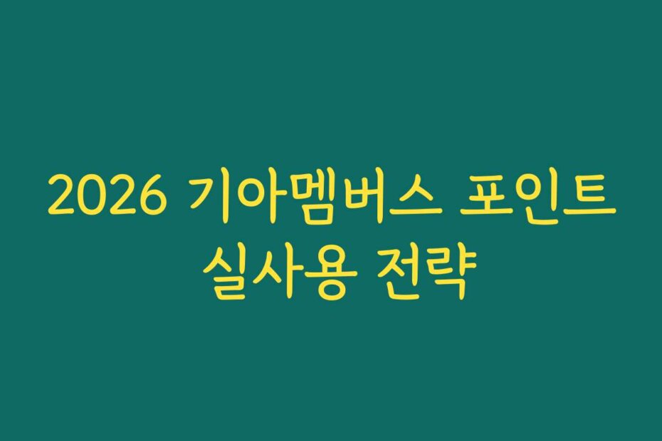 2026 기아멤버스 포인트 실사용 전략