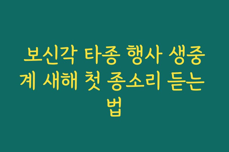 보신각 타종 행사 생중계 새해 첫 종소리 듣는 법