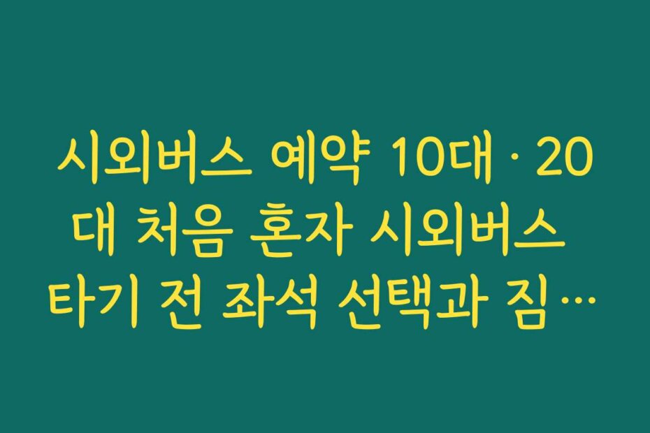 시외버스 예약 10대·20대 처음 혼자 시외버스 타기 전 좌석 선택과 짐 보관 요령