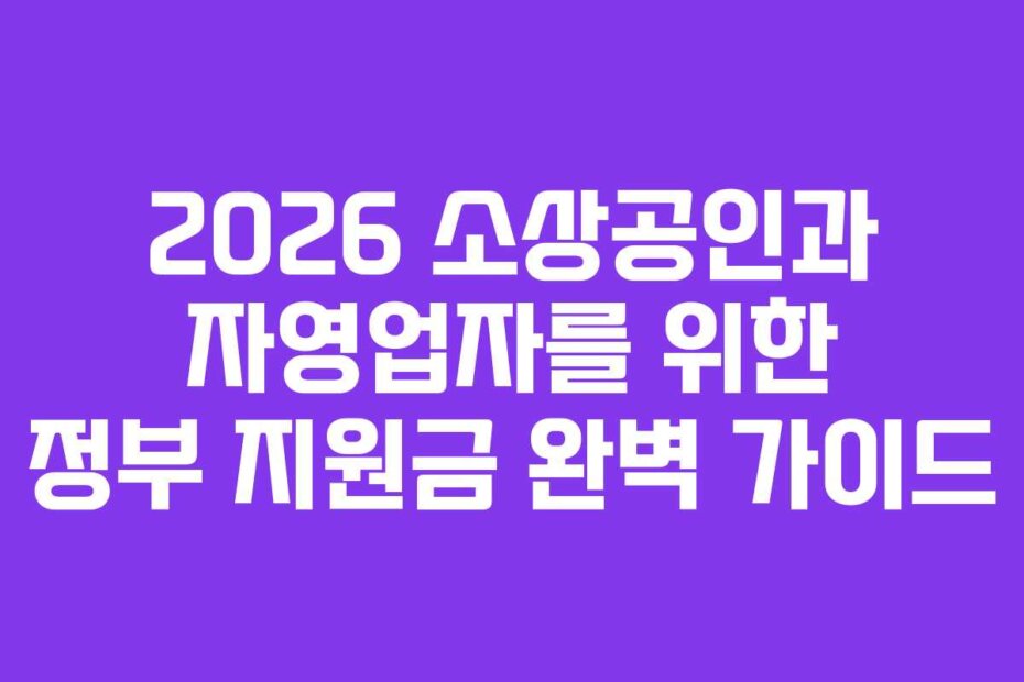 2026 소상공인과 자영업자를 위한 정부 지원금 완벽 가이드
