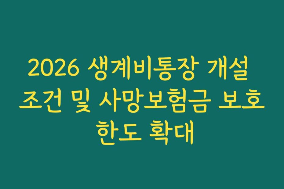 2026 생계비통장 개설 조건 및 사망보험금 보호 한도 확대