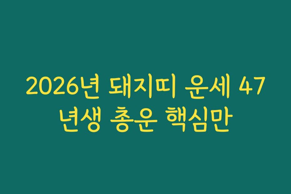 2026년 돼지띠 운세 47년생 총운 핵심만