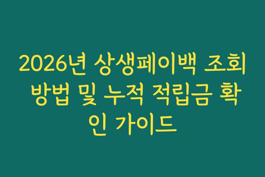 2026년 상생페이백 조회 방법 및 누적 적립금 확인 가이드
