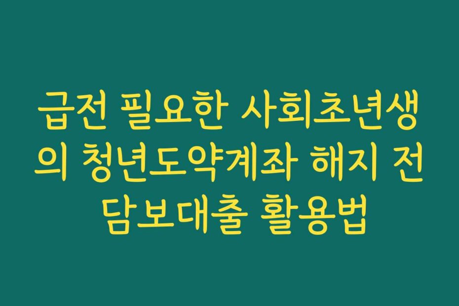 급전 필요한 사회초년생의 청년도약계좌 해지 전 담보대출 활용법
