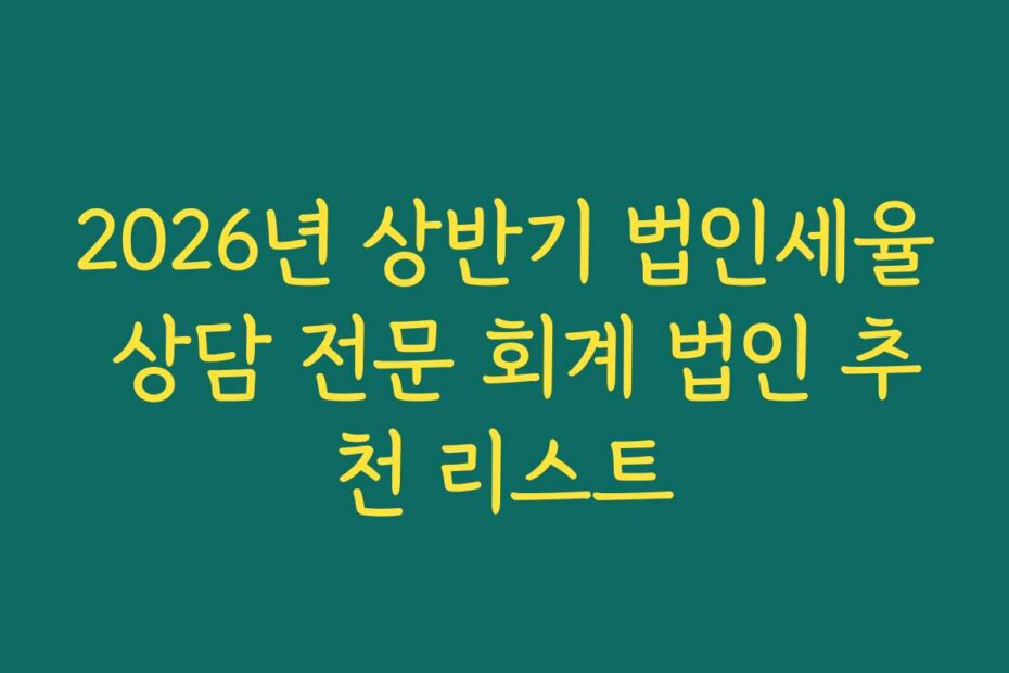 2026년 상반기 법인세율 상담 전문 회계 법인 추천 리스트