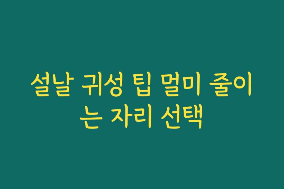 설날 귀성 팁 멀미 줄이는 자리 선택