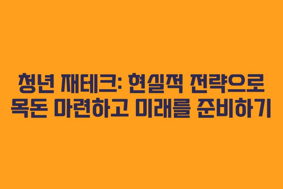 청년 재테크: 현실적 전략으로 목돈 마련하고 미래를 준비하기