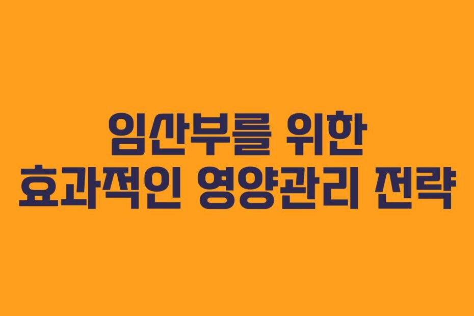 임산부를 위한 효과적인 영양관리 전략