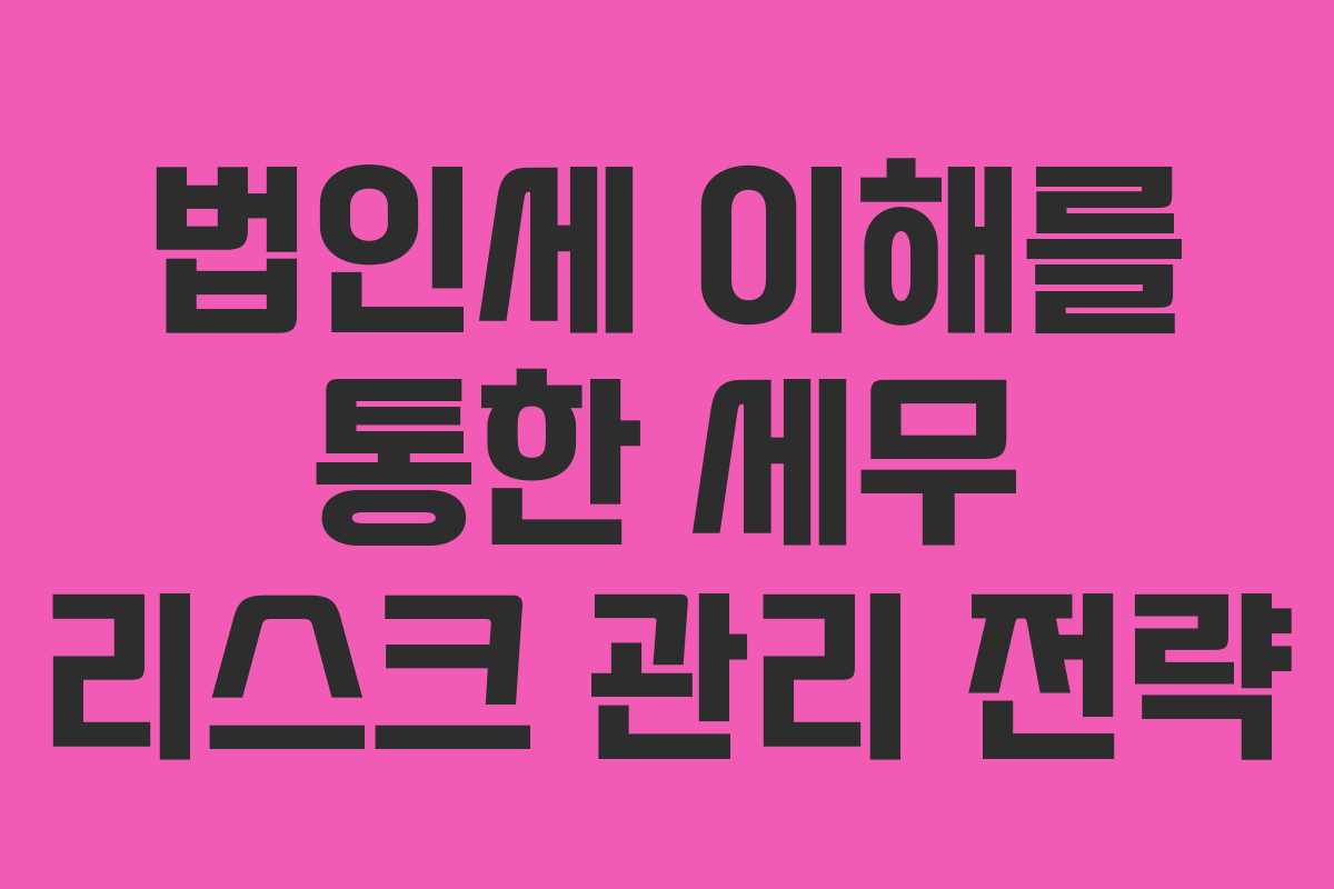 법인세 이해를 통한 세무 리스크 관리 전략