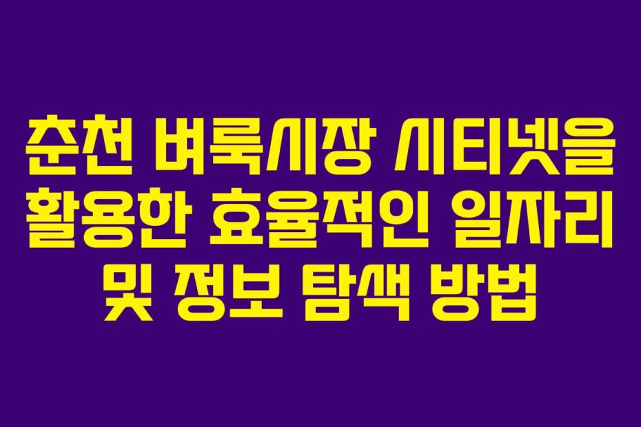 춘천 벼룩시장 시티넷을 활용한 효율적인 일자리 및 정보 탐색 방법