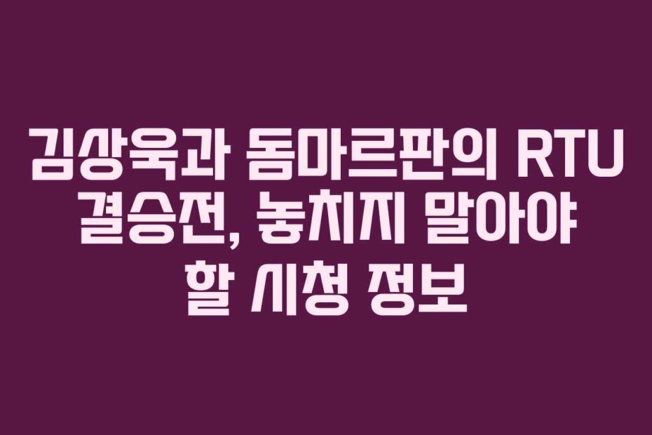 김상욱과 돔마르판의 RTU 결승전, 놓치지 말아야 할 시청 정보