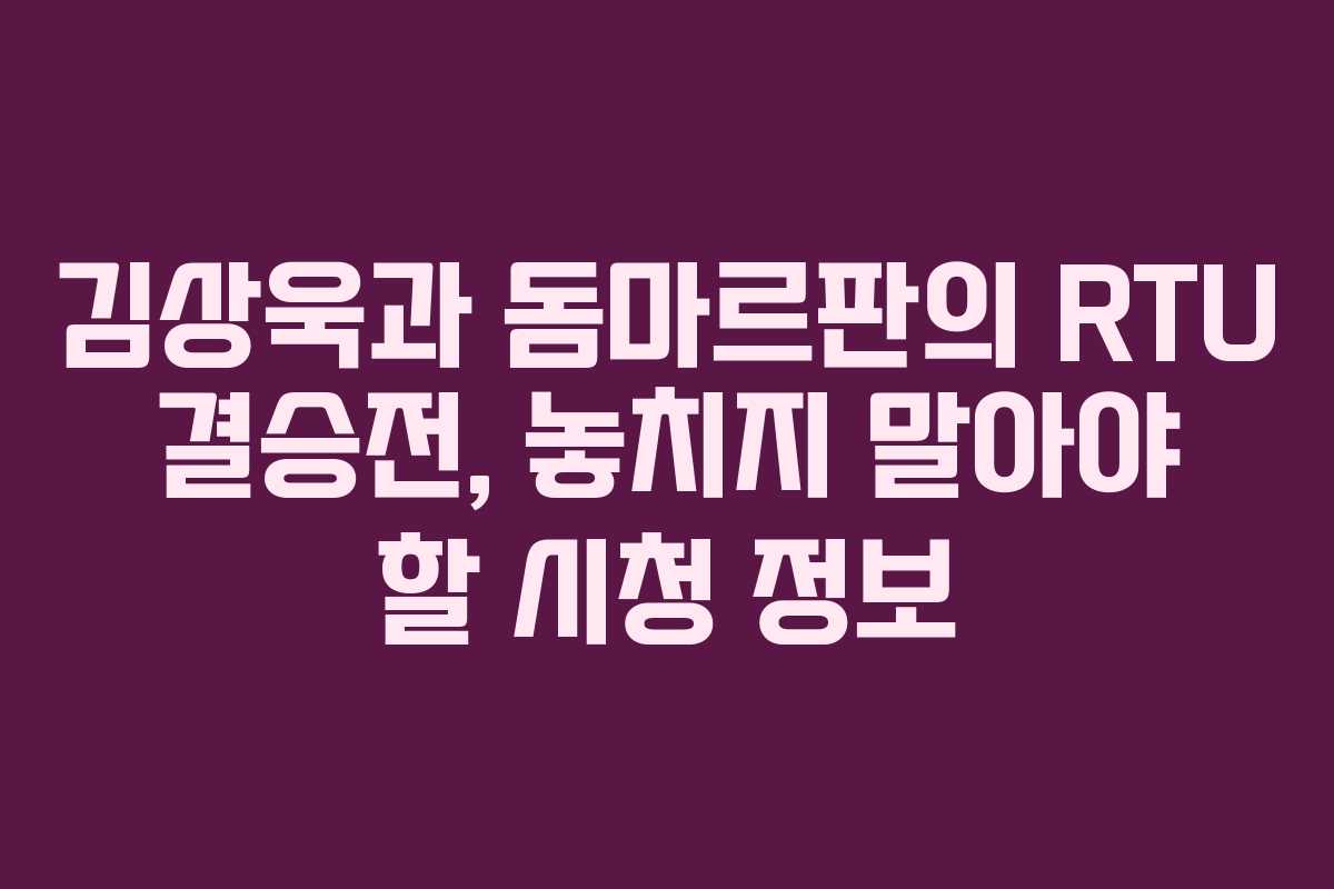 김상욱과 돔마르판의 RTU 결승전, 놓치지 말아야 할 시청 정보