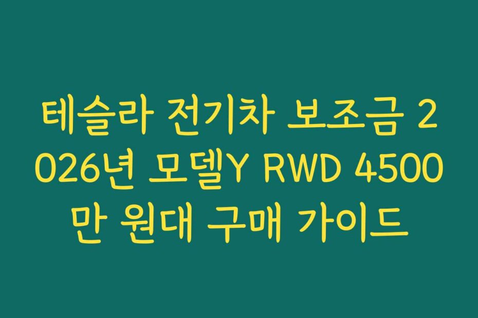 테슬라 전기차 보조금 2026년 모델Y RWD 4500만 원대 구매 가이드