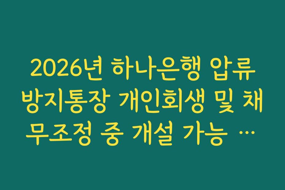 2026년 하나은행 압류방지통장 개인회생 및 채무조정 중 개설 가능 여부