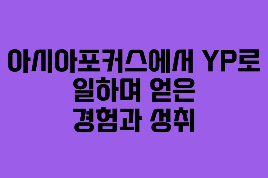 아시아포커스에서 YP로 일하며 얻은 경험과 성취