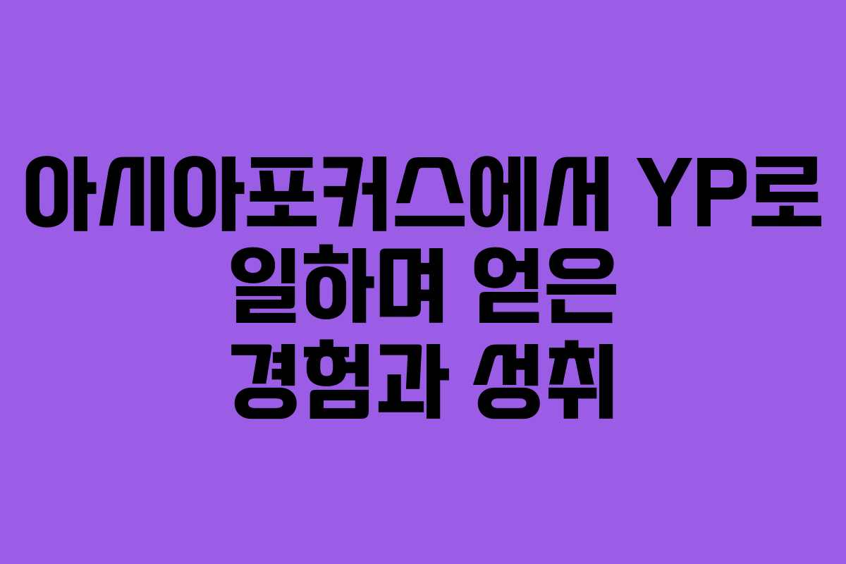 아시아포커스에서 YP로 일하며 얻은 경험과 성취