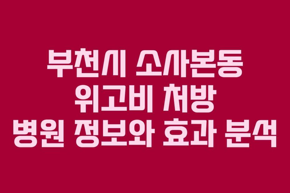 부천시 소사본동 위고비 처방 병원 정보와 효과 분석