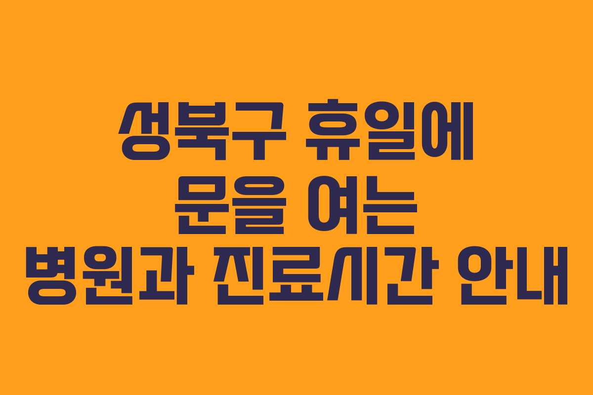 성북구 휴일에 문을 여는 병원과 진료시간 안내