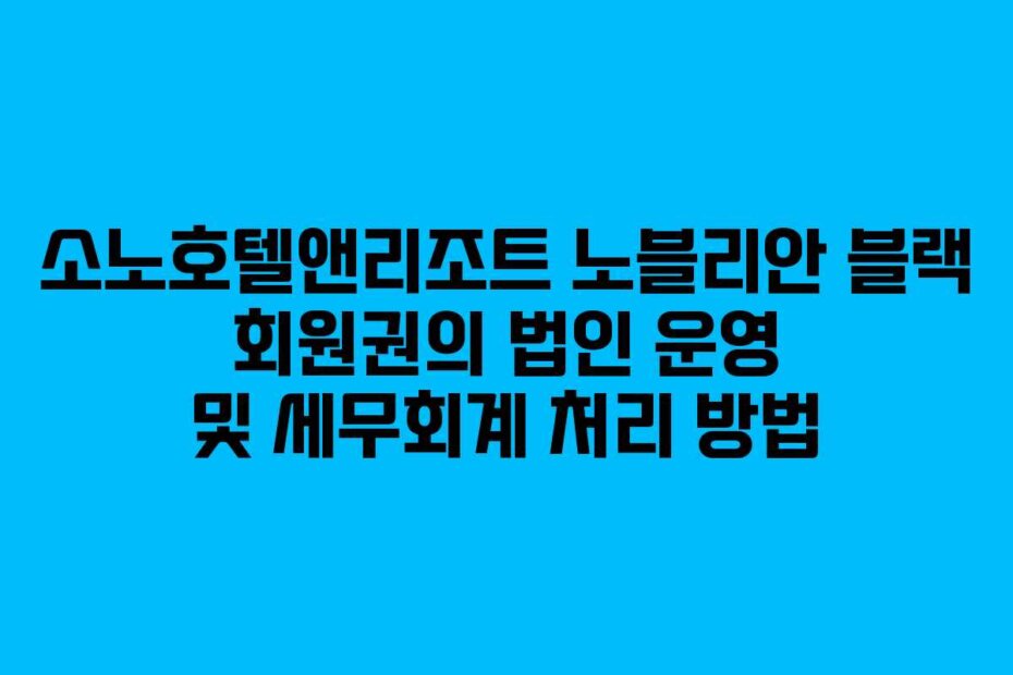 소노호텔앤리조트 노블리안 블랙 회원권의 법인 운영 및 세무회계 처리 방법