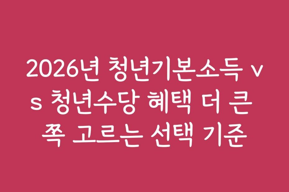 2026년 청년기본소득 vs 청년수당 혜택 더 큰 쪽 고르는 선택 기준