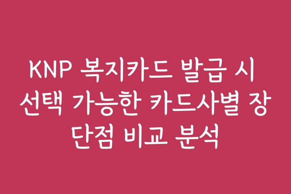 KNP 복지카드 발급 시 선택 가능한 카드사별 장단점 비교 분석