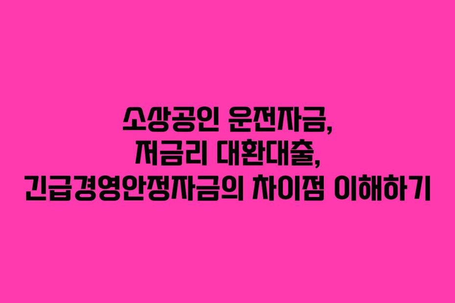 소상공인 운전자금, 저금리 대환대출, 긴급경영안정자금의 차이점 이해하기