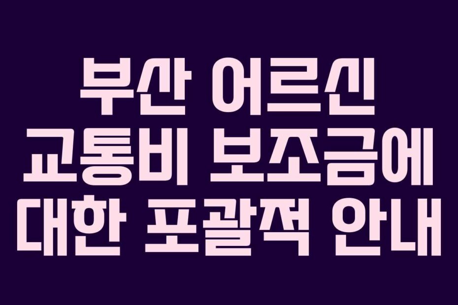 부산 어르신 교통비 보조금에 대한 포괄적 안내
