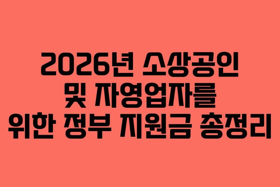 2026년 소상공인 및 자영업자를 위한 정부 지원금 총정리