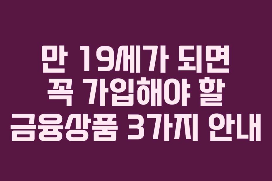 만 19세가 되면 꼭 가입해야 할 금융상품 3가지 안내
