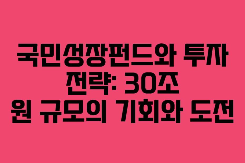 국민성장펀드와 투자 전략: 30조 원 규모의 기회와 도전